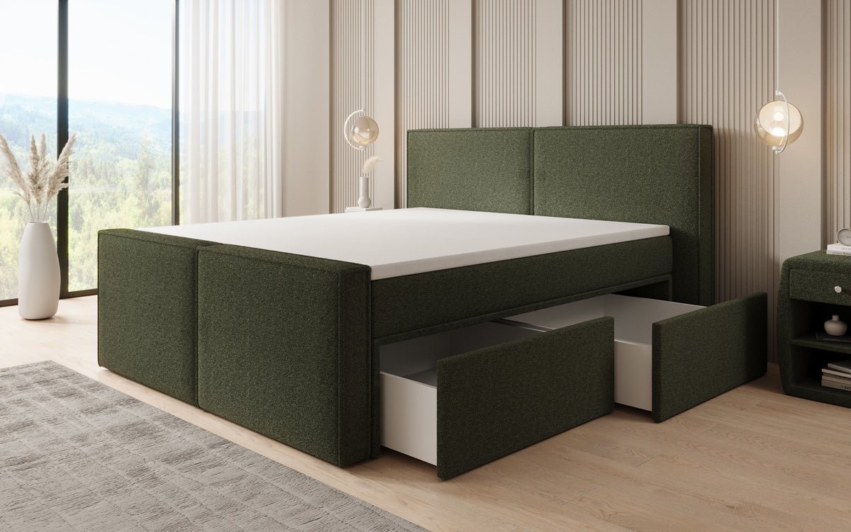 Boxspringbed Ophelia II met laden in Teddystof Bouclé