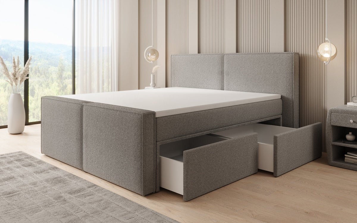 Boxspringbed Ophelia II met laden in Teddystof Bouclé