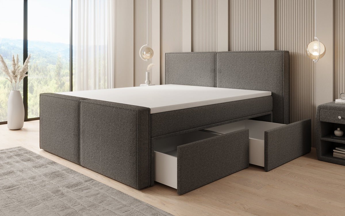 Boxspringbed Ophelia II met laden in Teddystof Bouclé