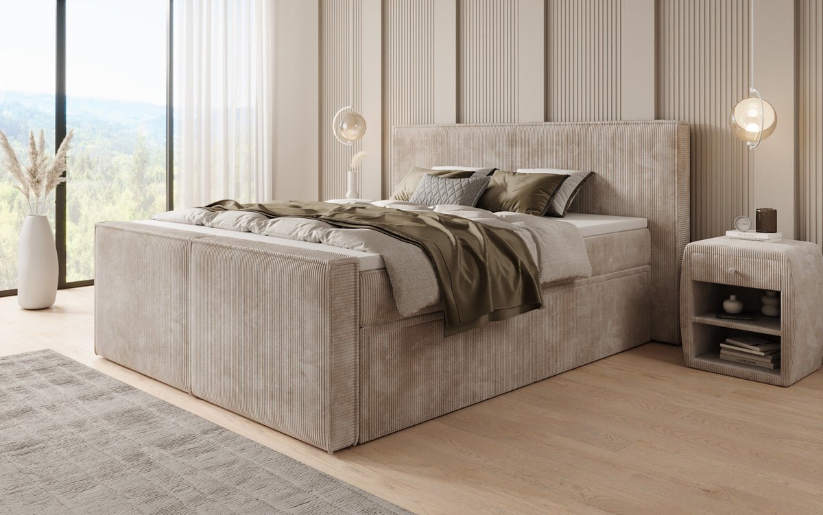 Boxspringbed Ophelia II met laden in Ribstof