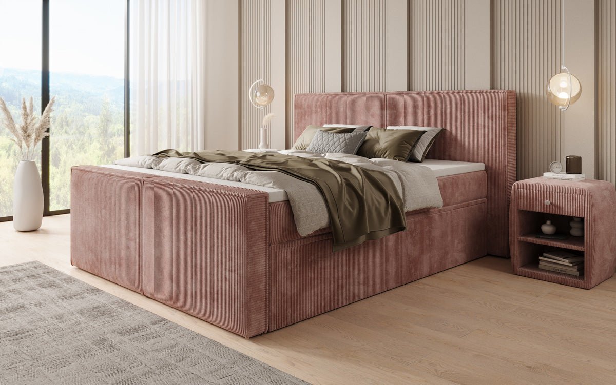 Boxspringbed Ophelia II met laden in Ribstof