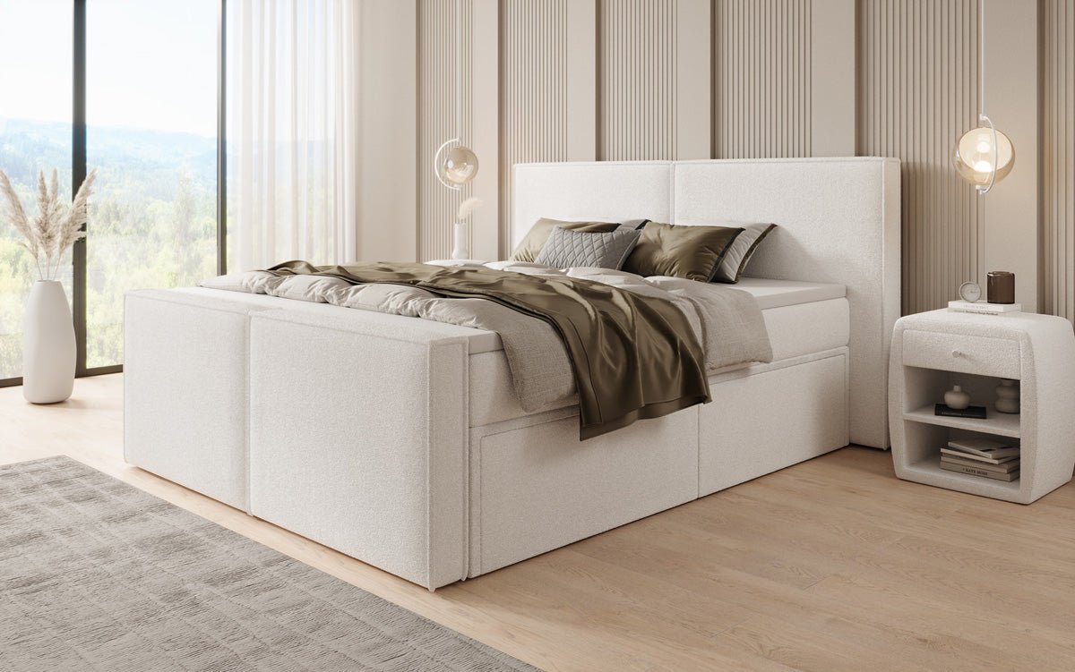 Boxspringbed Ophelia II met laden in Teddystof Bouclé