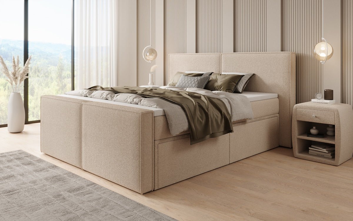 Boxspringbed Ophelia II met laden in Teddystof Bouclé