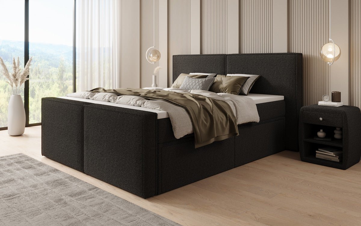 Boxspringbed Ophelia II met laden in Teddystof Bouclé