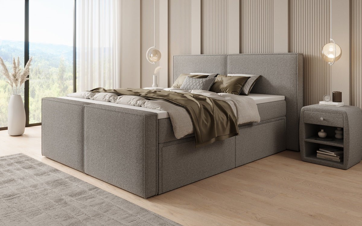 Boxspringbed Ophelia II met laden in Teddystof Bouclé