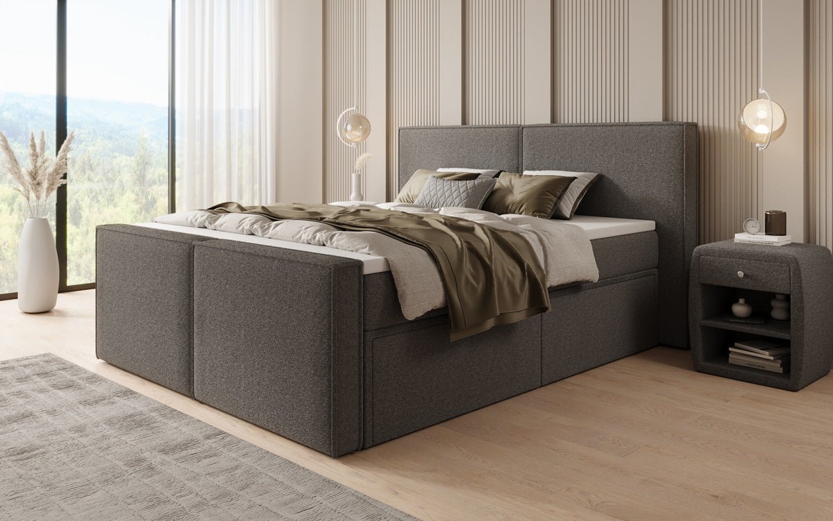 Boxspringbed Ophelia II met laden in Teddystof Bouclé