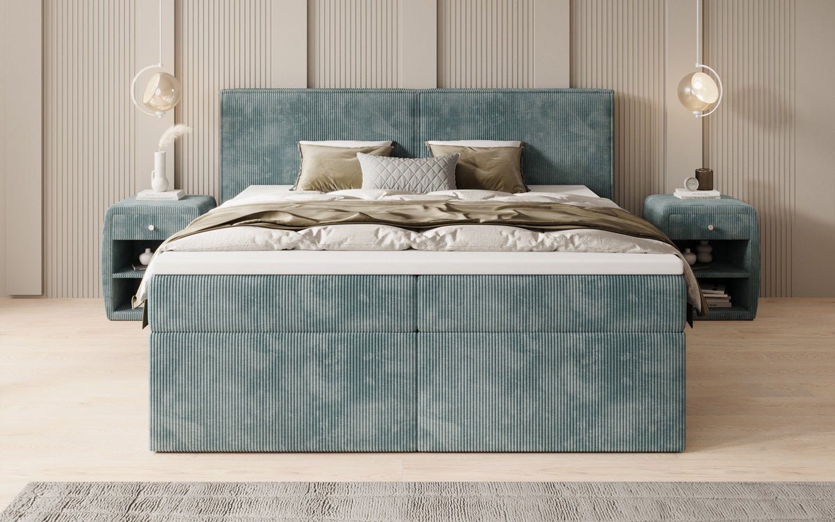 Boxspringbed Ophelia met laden in Ribstof