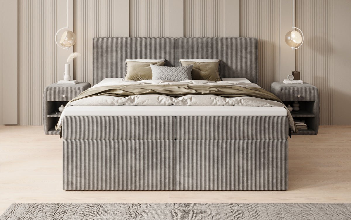 Boxspringbed Ophelia met laden in Ribstof