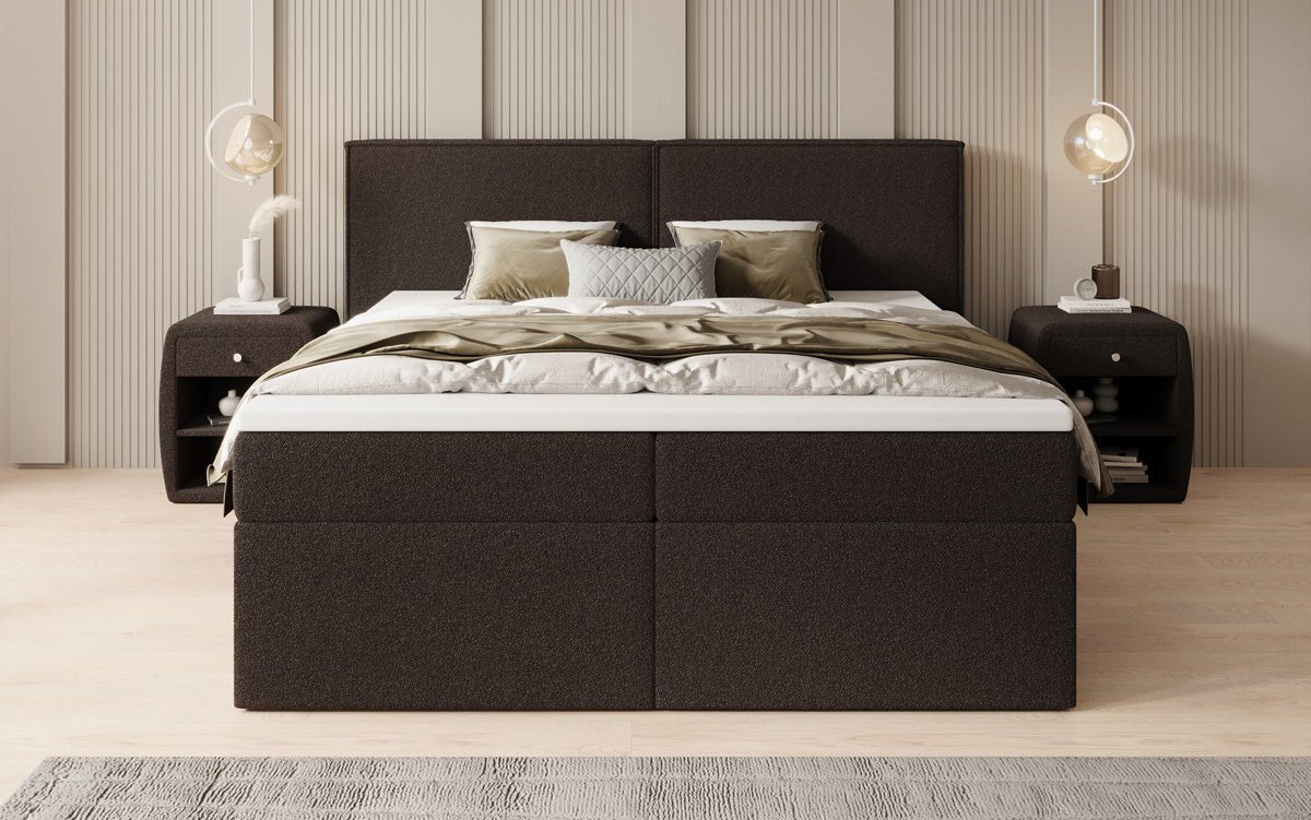 Boxspringbed Ophelia met laden in Teddystof Bouclé