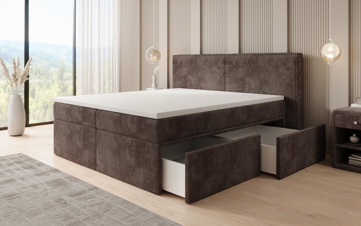 Boxspringbed Ophelia met laden in Ribstof