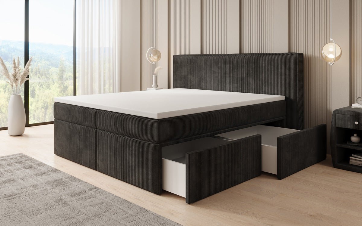 Boxspringbed Ophelia met laden in Ribstof