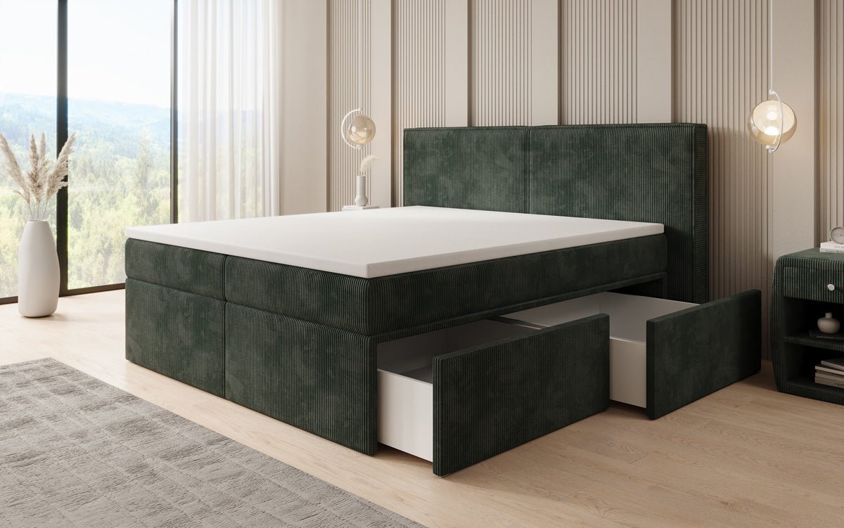 Boxspringbed Ophelia met laden in Ribstof