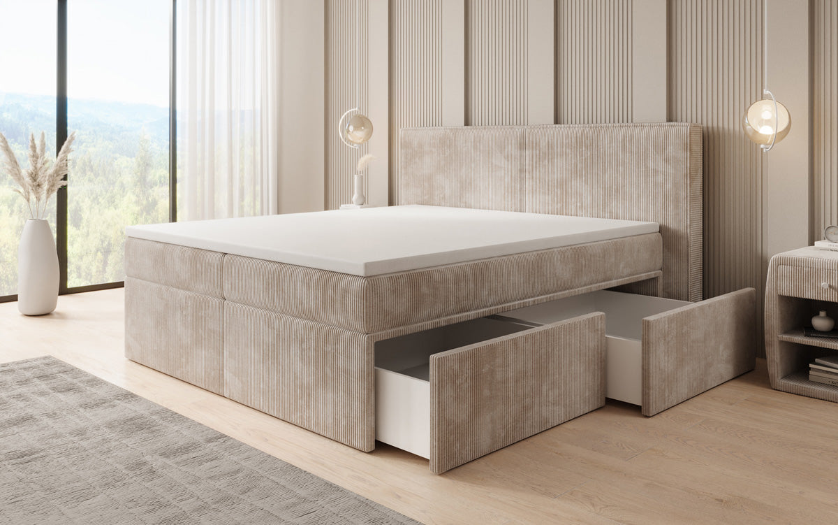 Boxspringbed Ophelia met laden in Ribstof