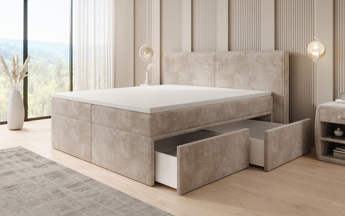 Boxspringbed Ophelia met laden in Ribstof