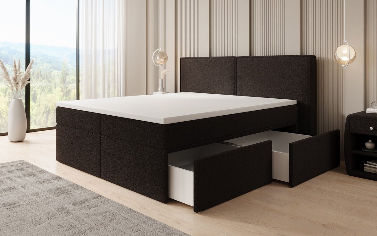 Boxspringbed Ophelia met laden in Teddystof Bouclé