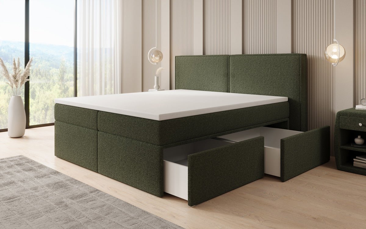 Boxspringbed Ophelia met laden in Teddystof Bouclé