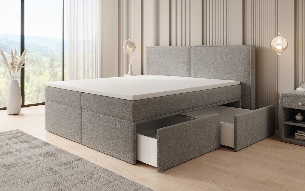 Boxspringbed Ophelia met laden in Teddystof Bouclé