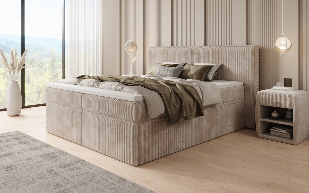 Boxspringbed Ophelia met laden in Ribstof