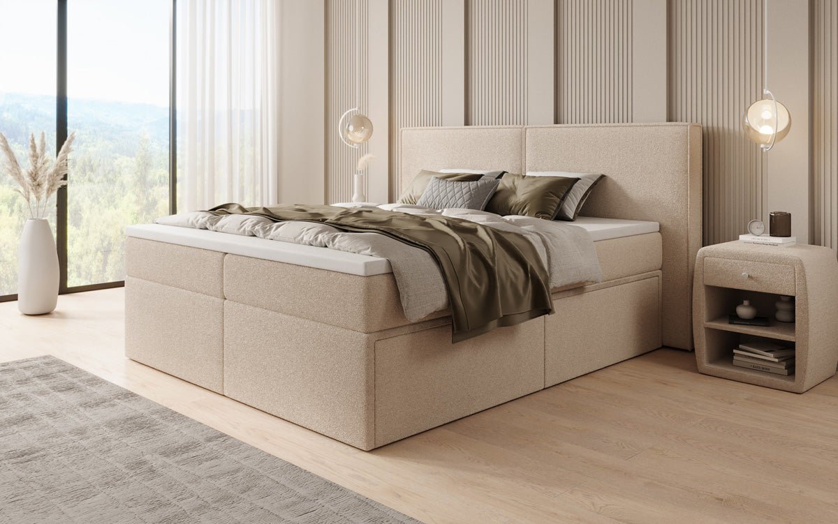 Boxspringbed Ophelia met laden in Teddystof Bouclé