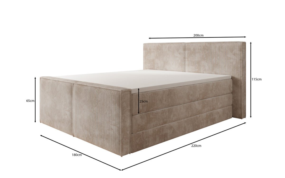 Boxspringbed Ophelia II met opklapbare opbergruimte in Ribstof