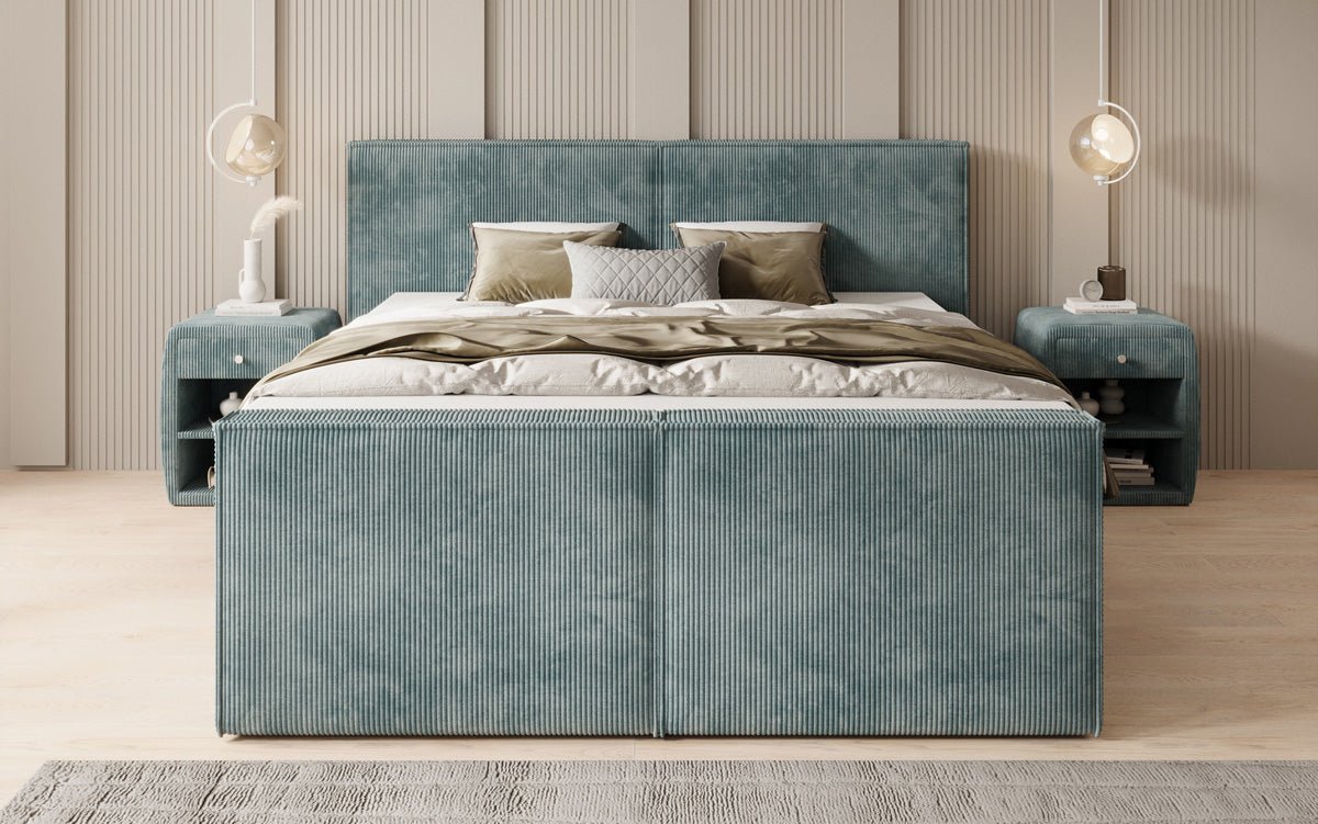 Boxspringbed Ophelia II met opklapbare opbergruimte in Ribstof