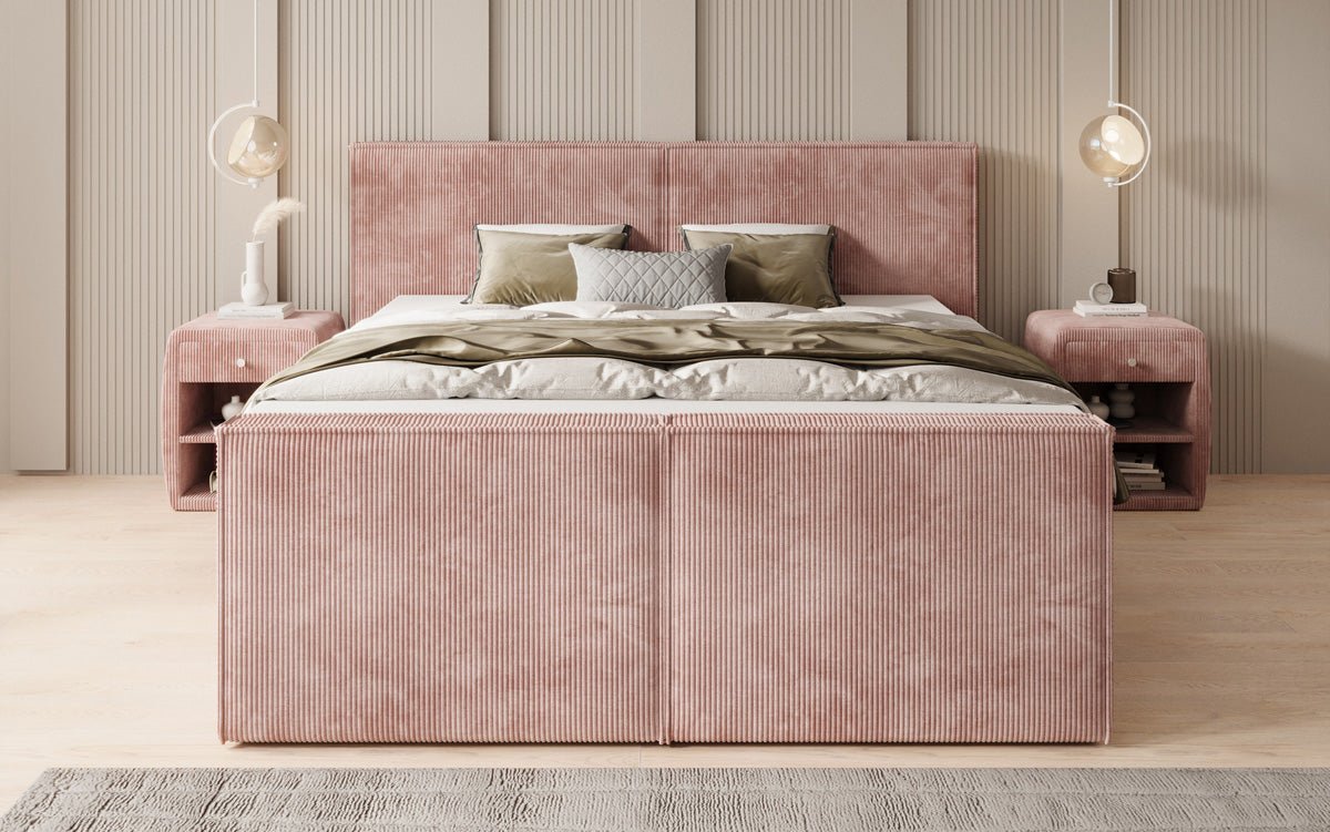 Boxspringbed Ophelia II met opklapbare opbergruimte in Ribstof