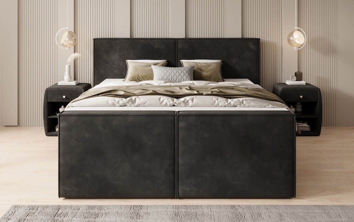 Boxspringbed Ophelia II met opklapbare opbergruimte in fluweel