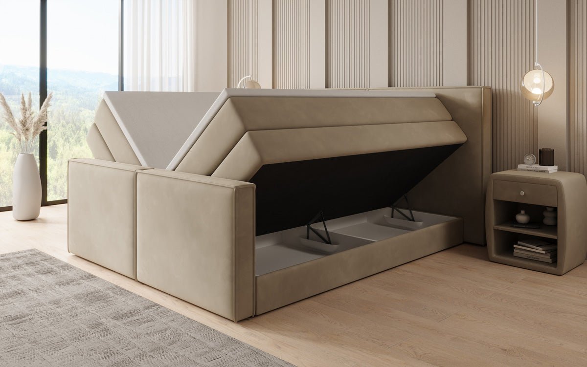 Boxspringbed Ophelia II met opklapbare opbergruimte in fluweel