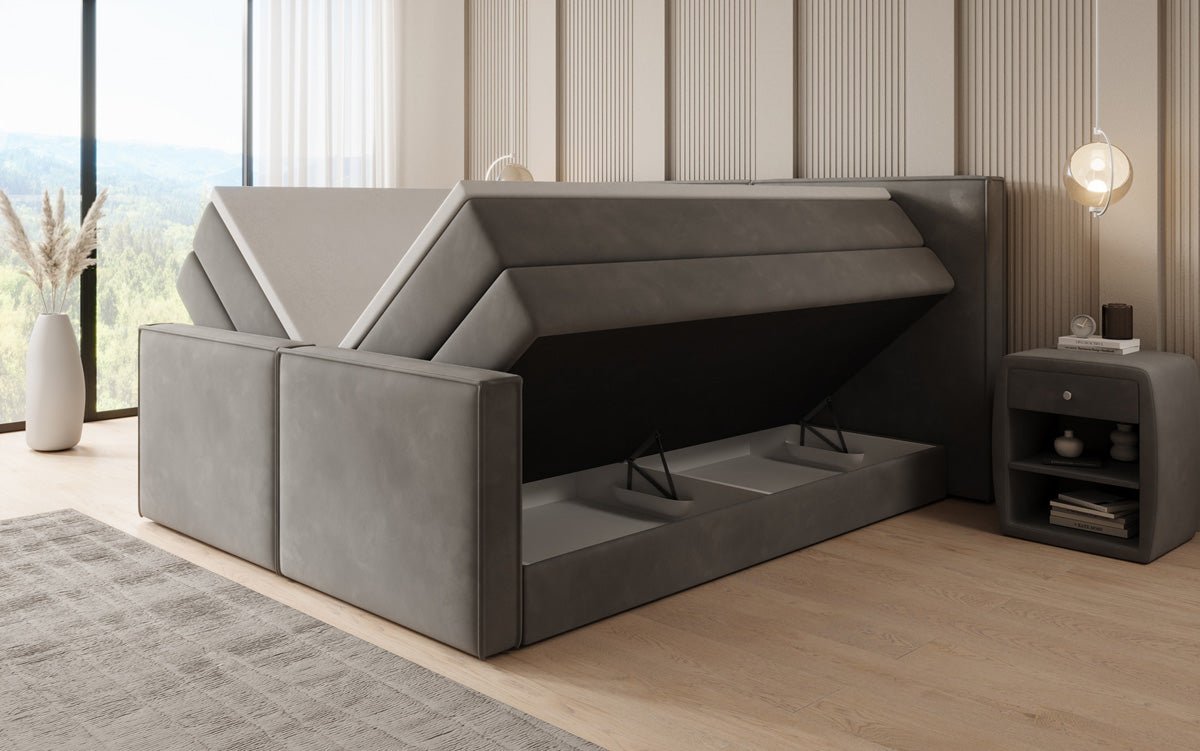Boxspringbed Ophelia II met opklapbare opbergruimte in fluweel