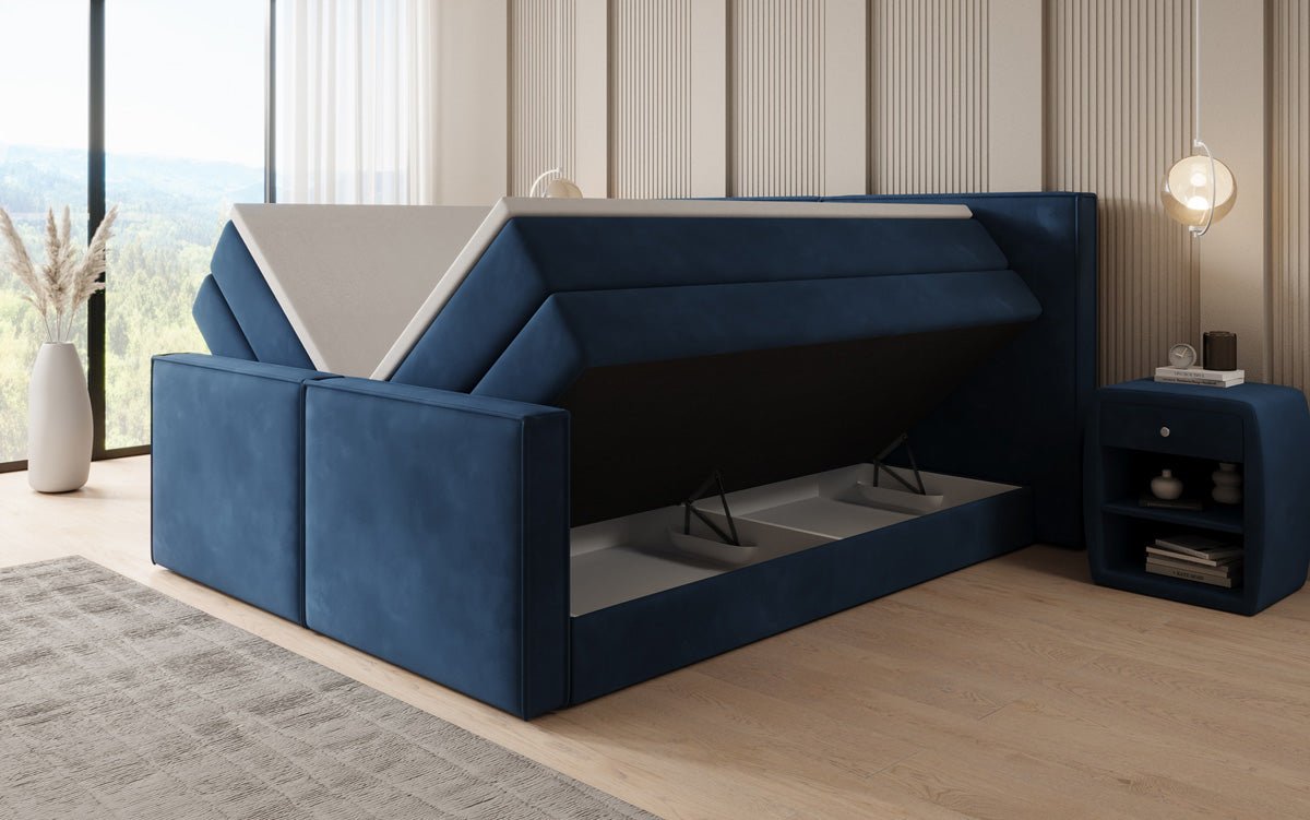 Boxspringbed Ophelia II met opklapbare opbergruimte in fluweel