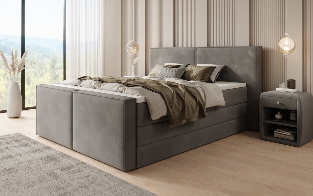 Boxspringbed Ophelia II met opklapbare opbergruimte in fluweel