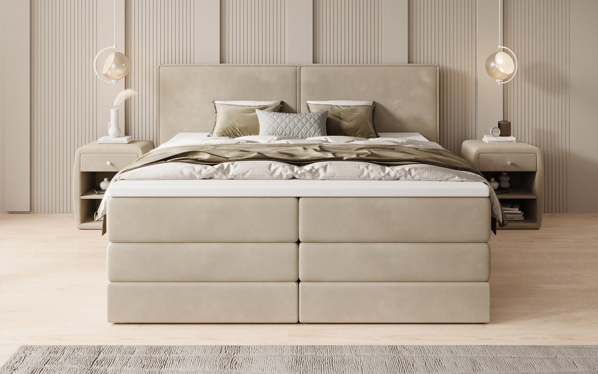 Boxspringbed Ophelia met opklapbare opbergruimte in fluweel