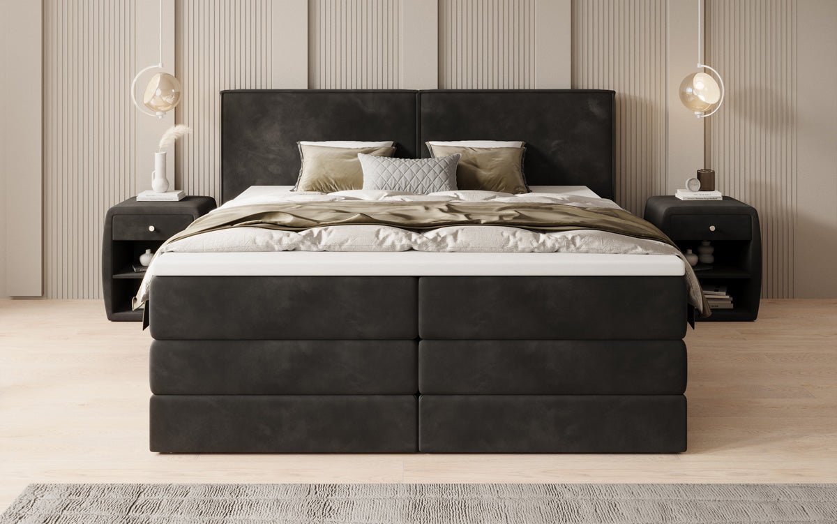 Boxspringbed Ophelia met opklapbare opbergruimte in fluweel