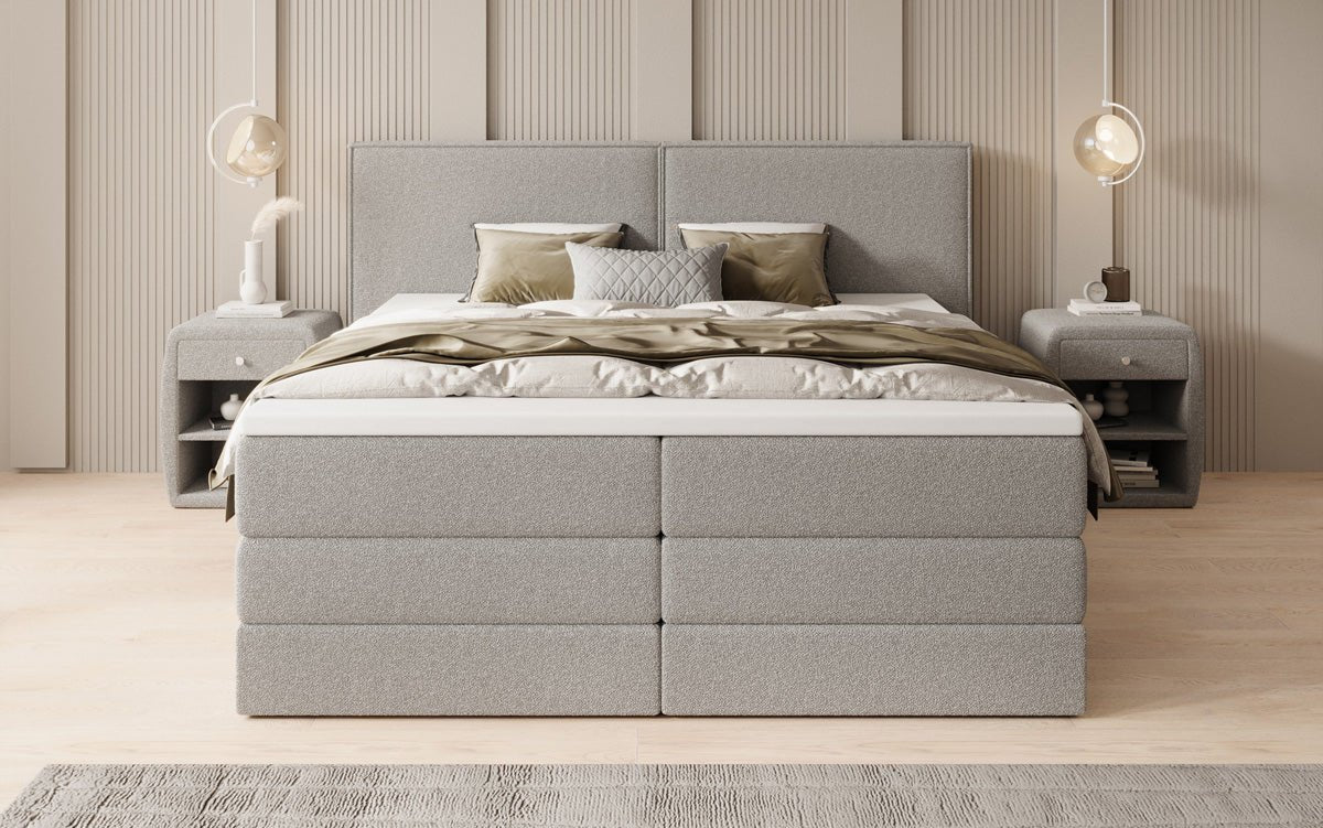 Boxspringbed Ophelia met opklapbare opbergruimte in Teddystof Bouclé