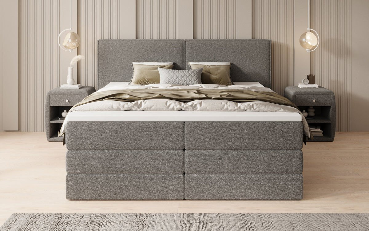 Boxspringbed Ophelia met opklapbare opbergruimte in Teddystof Bouclé