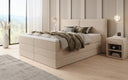 Boxspringbed Ophelia met opklapbare opbergruimte in Teddystof Bouclé