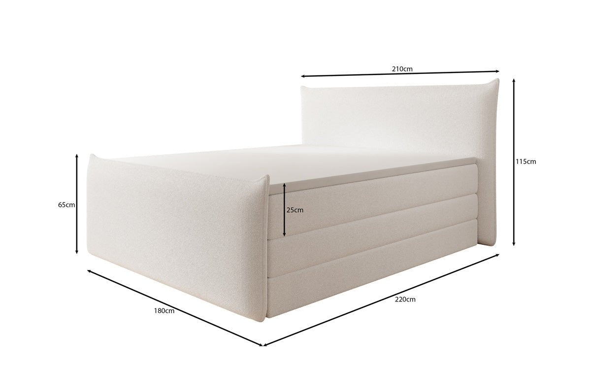 Boxspringbed Liana II met opklapbare opbergruimte in Teddystof Bouclé