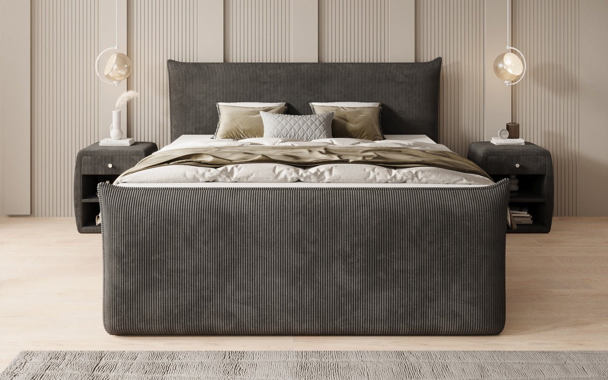 Boxspringbed Liana II met opklapbare opbergruimte in Ribstof