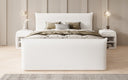 Boxspringbed Liana II met opklapbare opbergruimte in Teddystof Bouclé