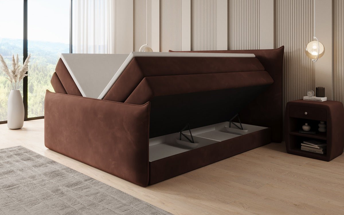 Boxspringbed Liana II met opklapbare opbergruimte in fluweel