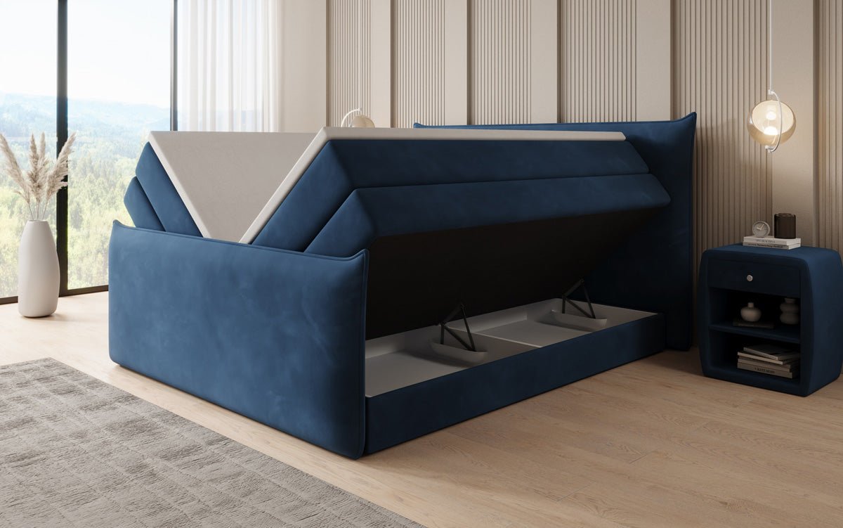 Boxspringbed Liana II met opklapbare opbergruimte in fluweel