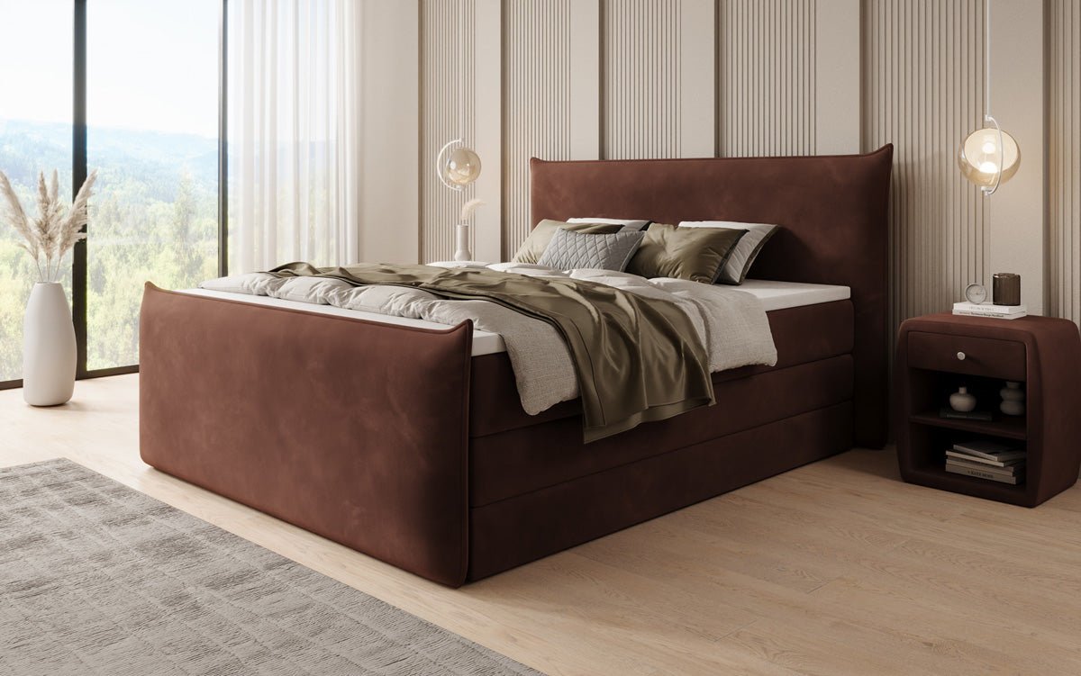 Boxspringbed Liana II met opklapbare opbergruimte in fluweel