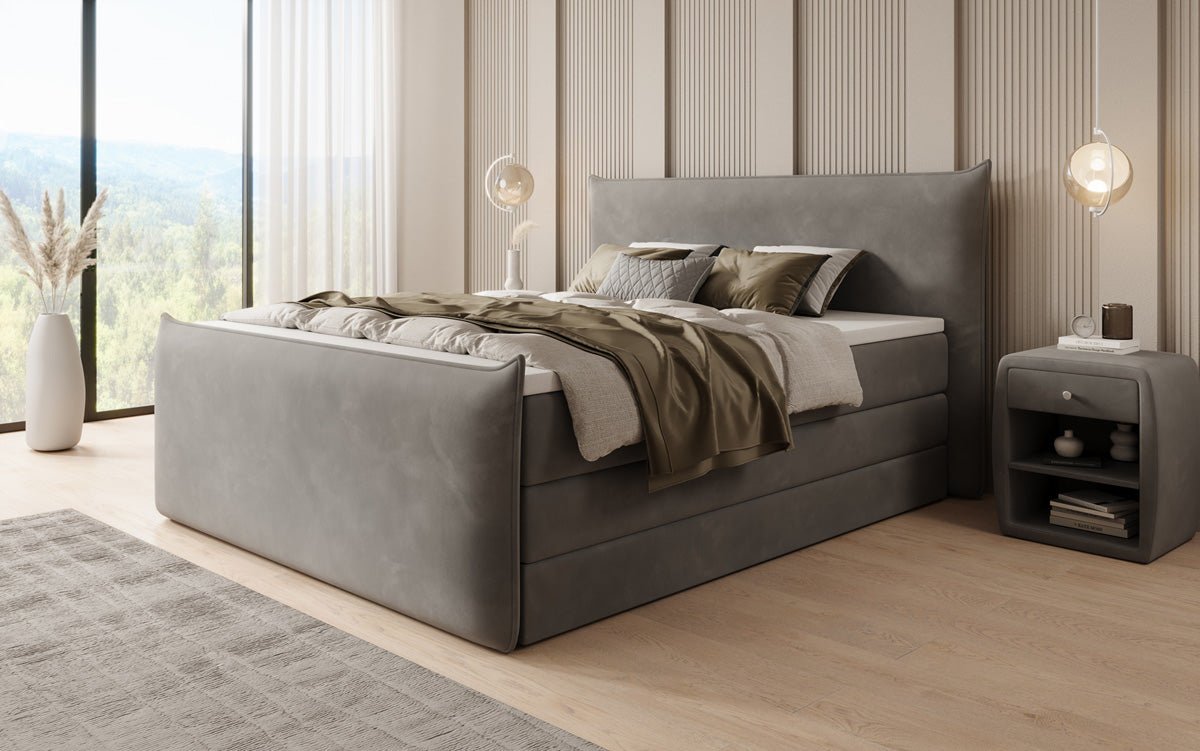 Boxspringbed Liana II met opklapbare opbergruimte in fluweel