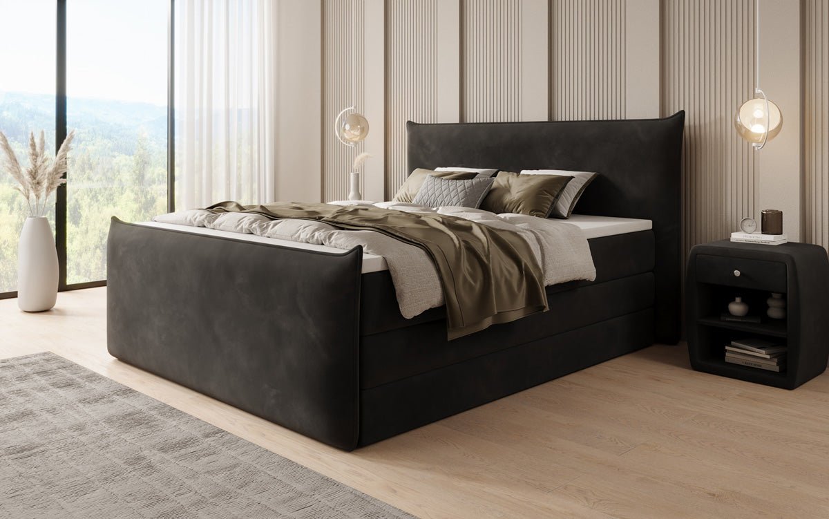 Boxspringbed Liana II met opklapbare opbergruimte in fluweel