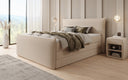 Boxspringbed Liana II met opklapbare opbergruimte in Teddystof Bouclé