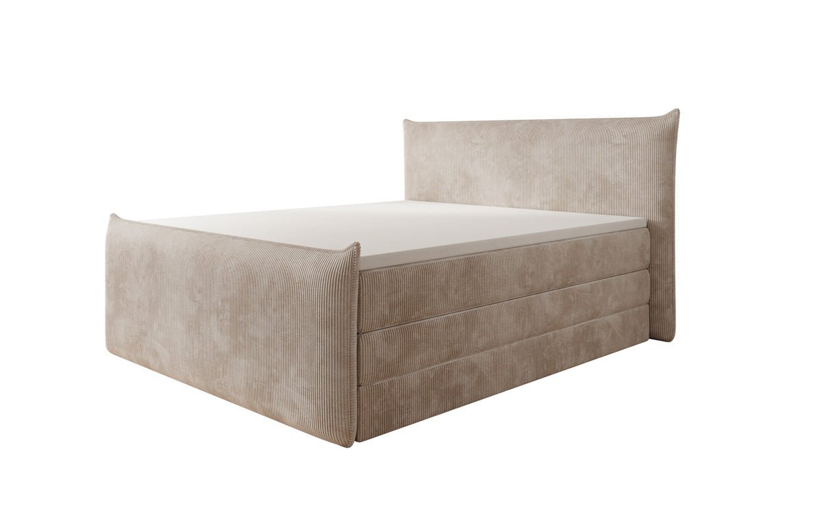 Boxspringbed Liana II met opklapbare opbergruimte in Ribstof