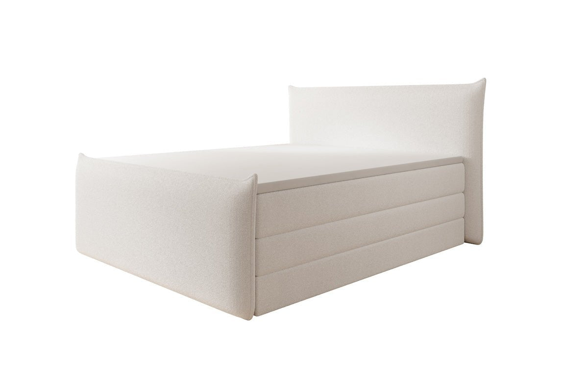 Boxspringbed Liana II met opklapbare opbergruimte in Teddystof Bouclé