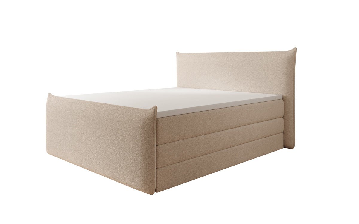 Boxspringbed Liana II met opklapbare opbergruimte in Teddystof Bouclé