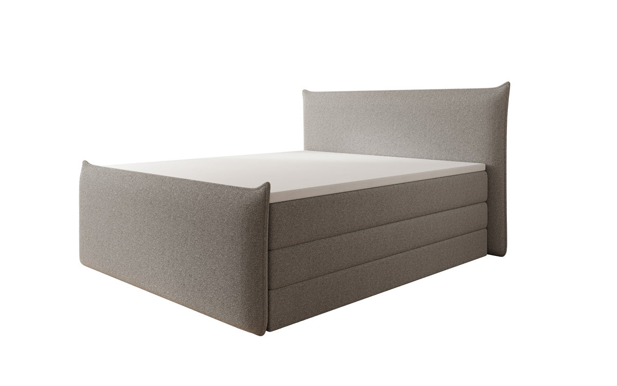 Boxspringbed Liana II met opklapbare opbergruimte in Teddystof Bouclé