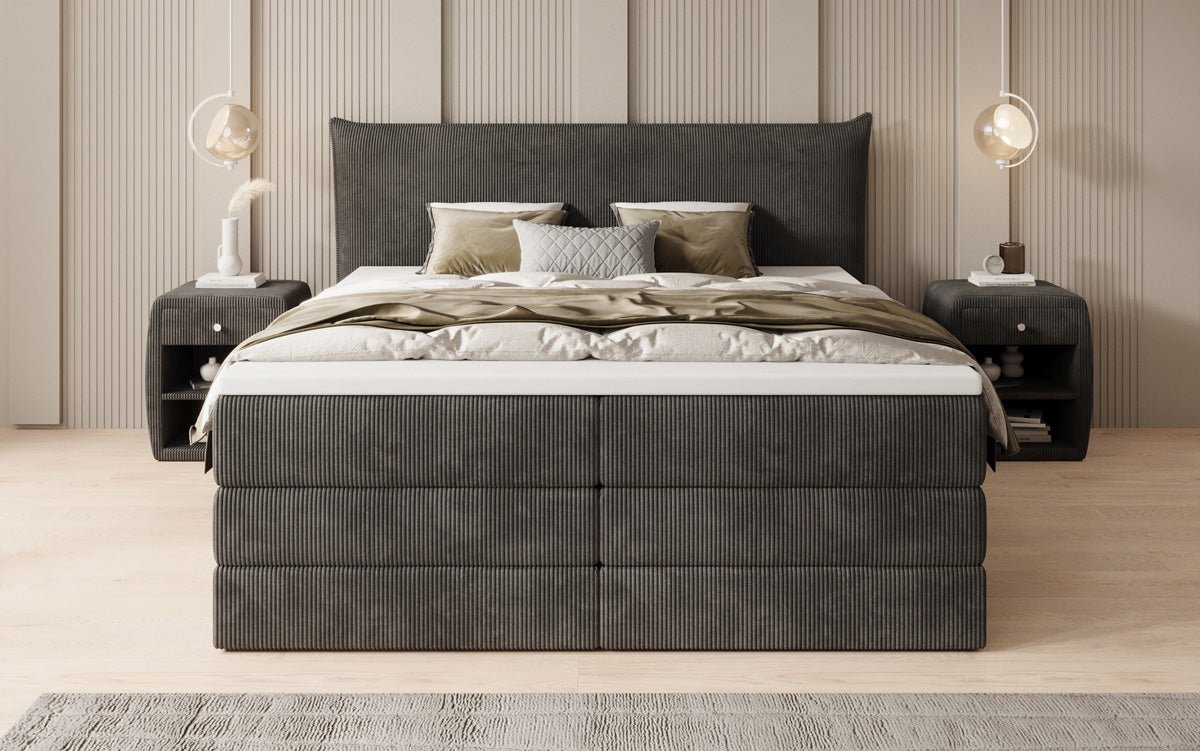 Boxspringbed Liana met opklapbare opbergruimte in Ribstof